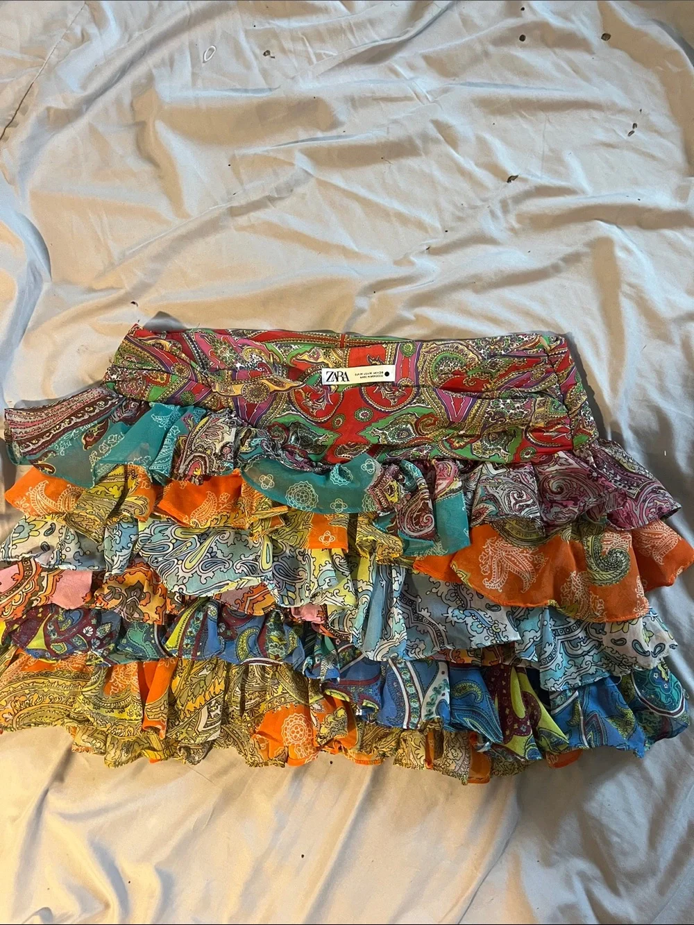 ZARA Multicolor Paisley Ruffled Mini Skirt